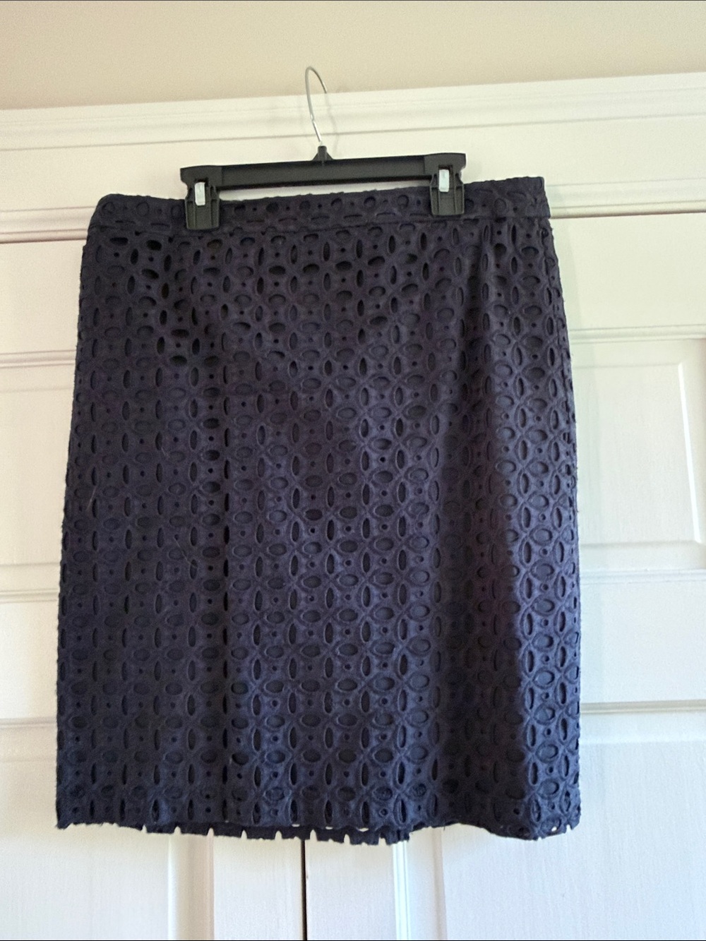 Kenar Classic Navy Eyelet Pencil Skirt
